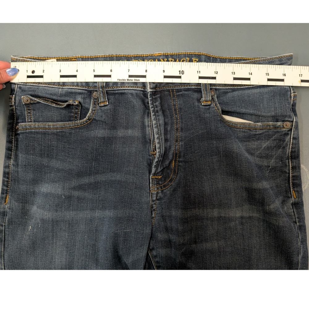 American Eagle Original Boot Jeans Mens 33x32 Dark Wash Blue Whiskered Stretch - Picture 12 of 16